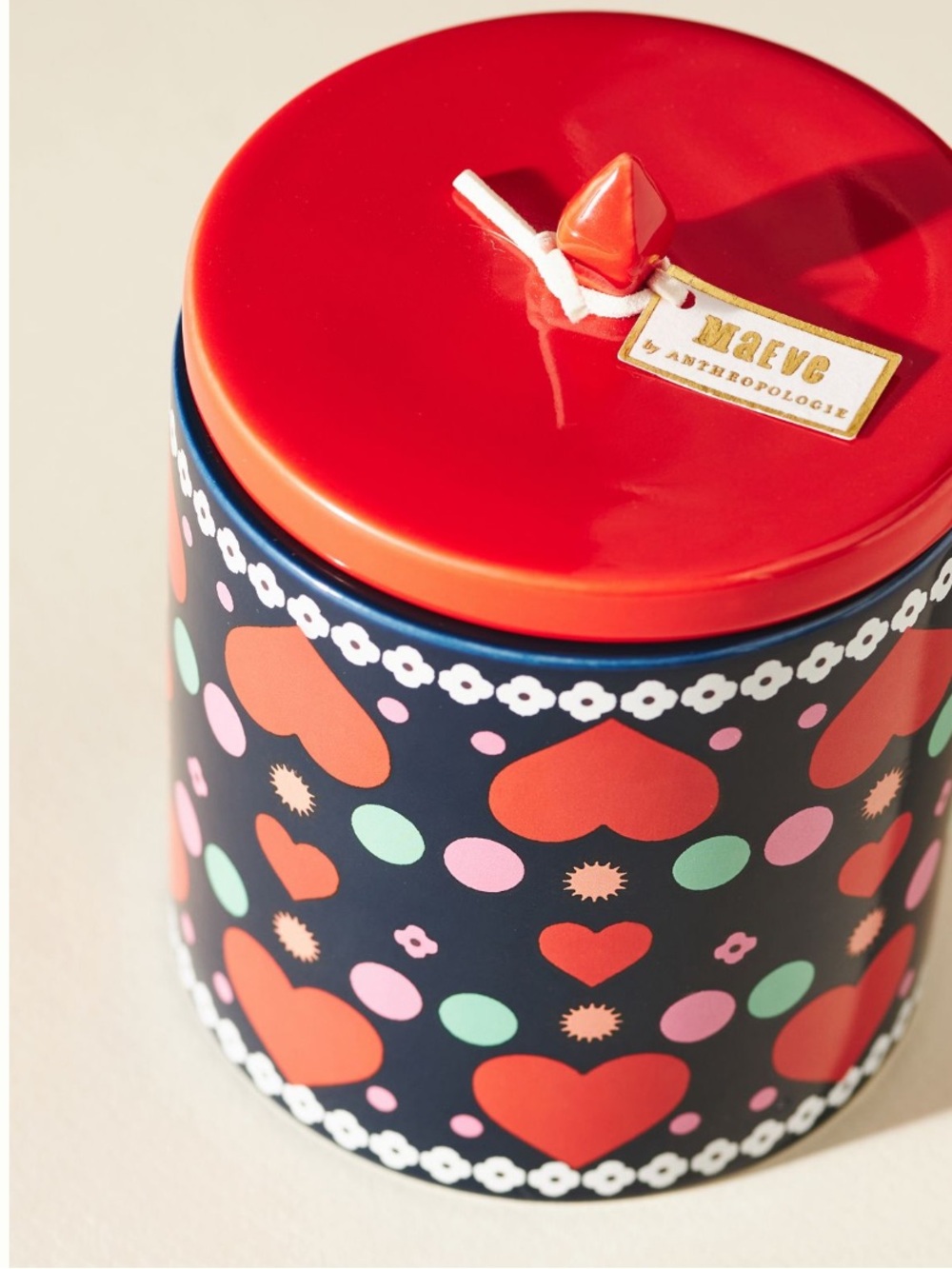 Anthropologie Maeve floral pomegranate and sage Plum Blossom Ceramic candle -Red
